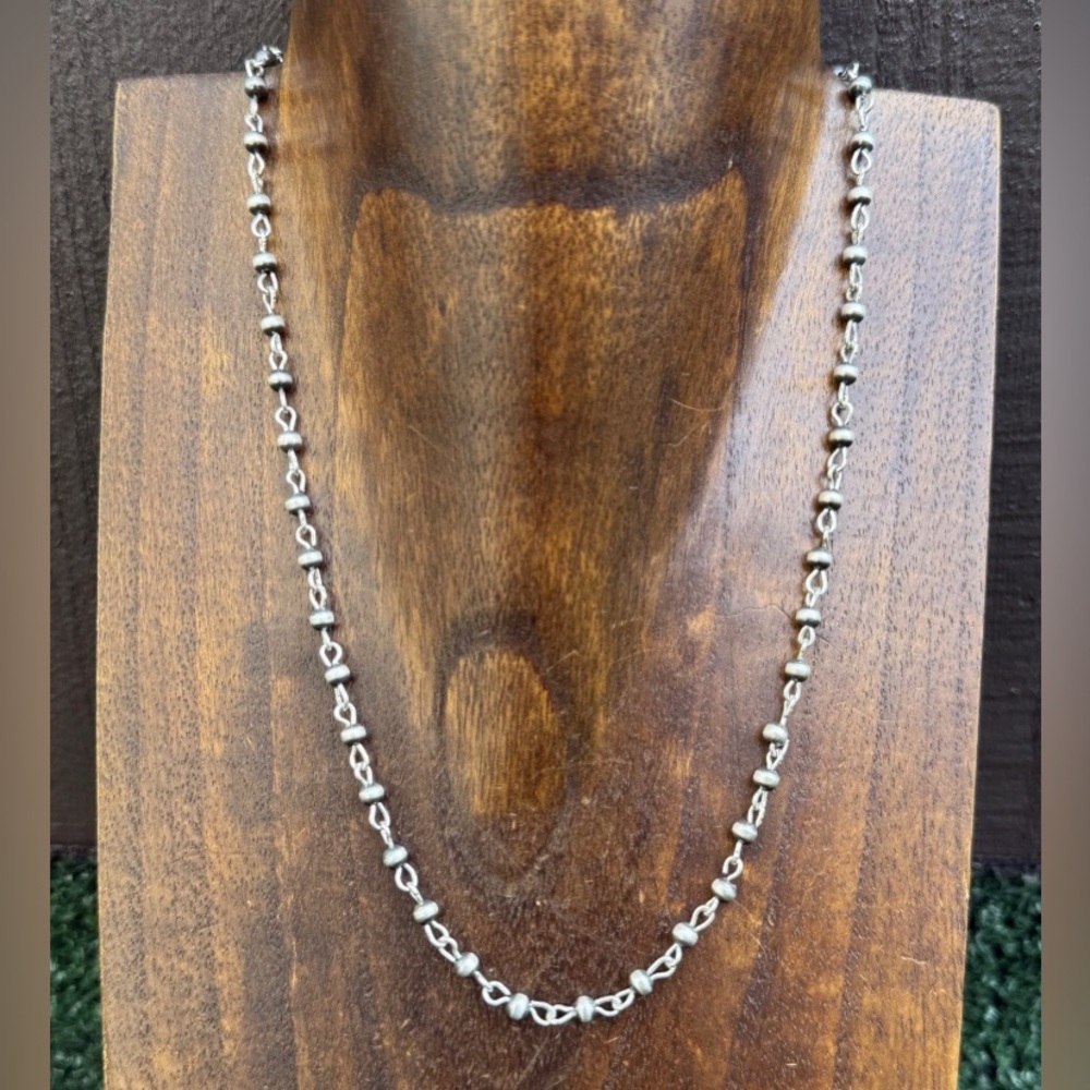 Sterling Silver 4mm Pearls Rosary Bead Necklace. 18 Inch.